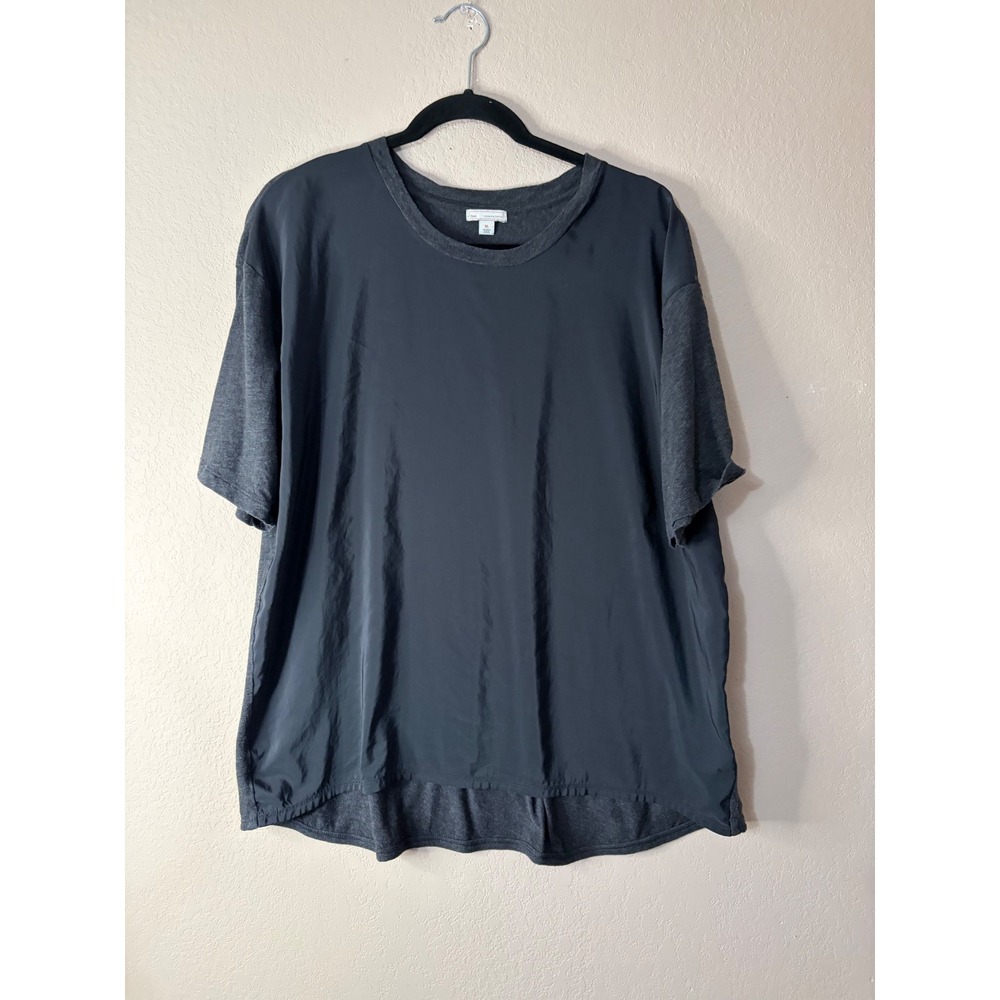 Gap Womens XL Mixed Media T-Shirt Charcoal Gray Woven Front Short Sleeve 140086